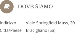  Indirizzo         Viale Springfield Mass, 20   Città/Paese    Bracigliano (Sa)      DOVE SIAMO